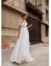 Off Shoulder Sweetheart Neck Beaded Ivory Lace Wedding Dress